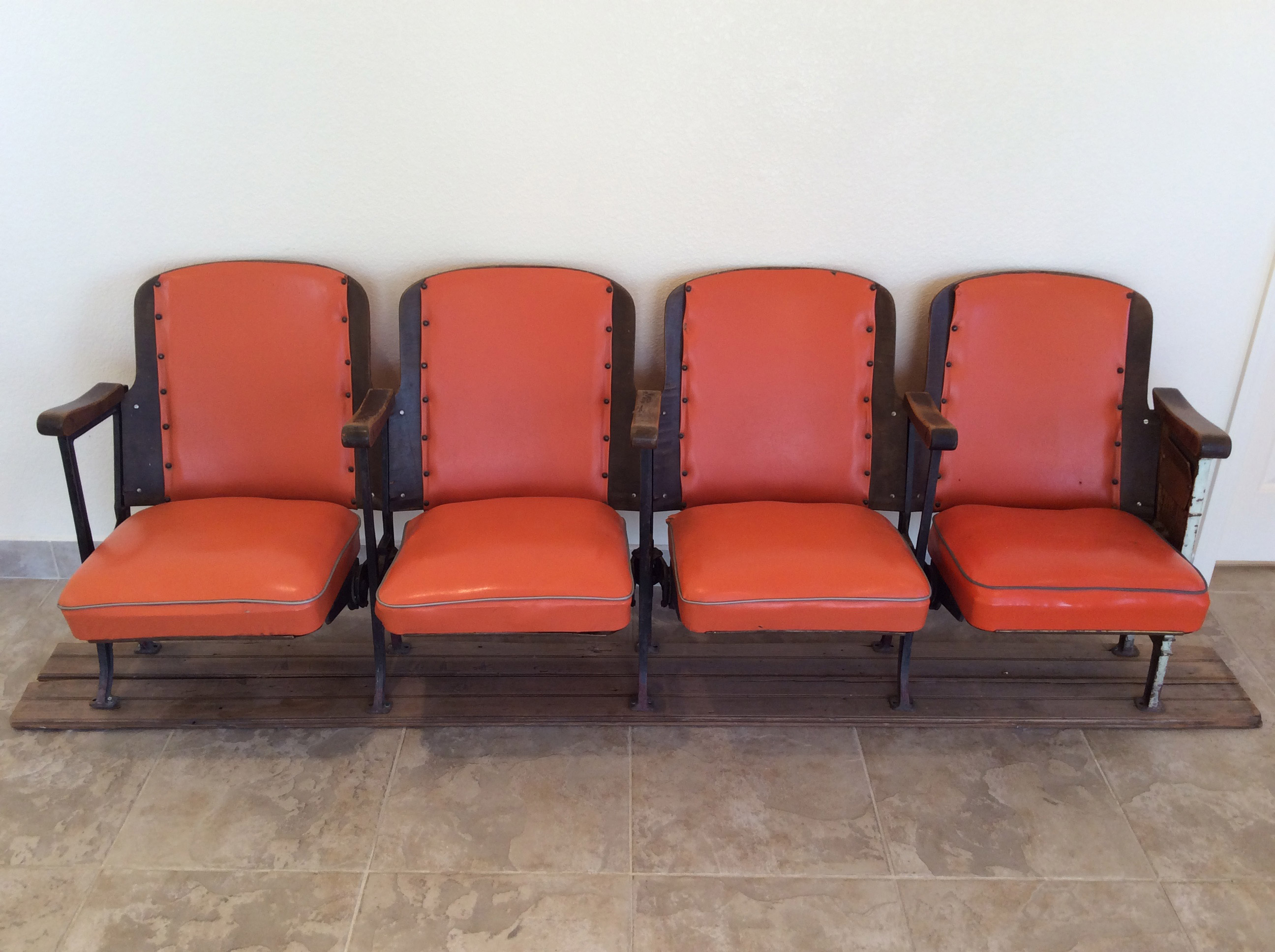 Original Row of 4 Vintage Folding Theatre Seats From the Lyric Theater