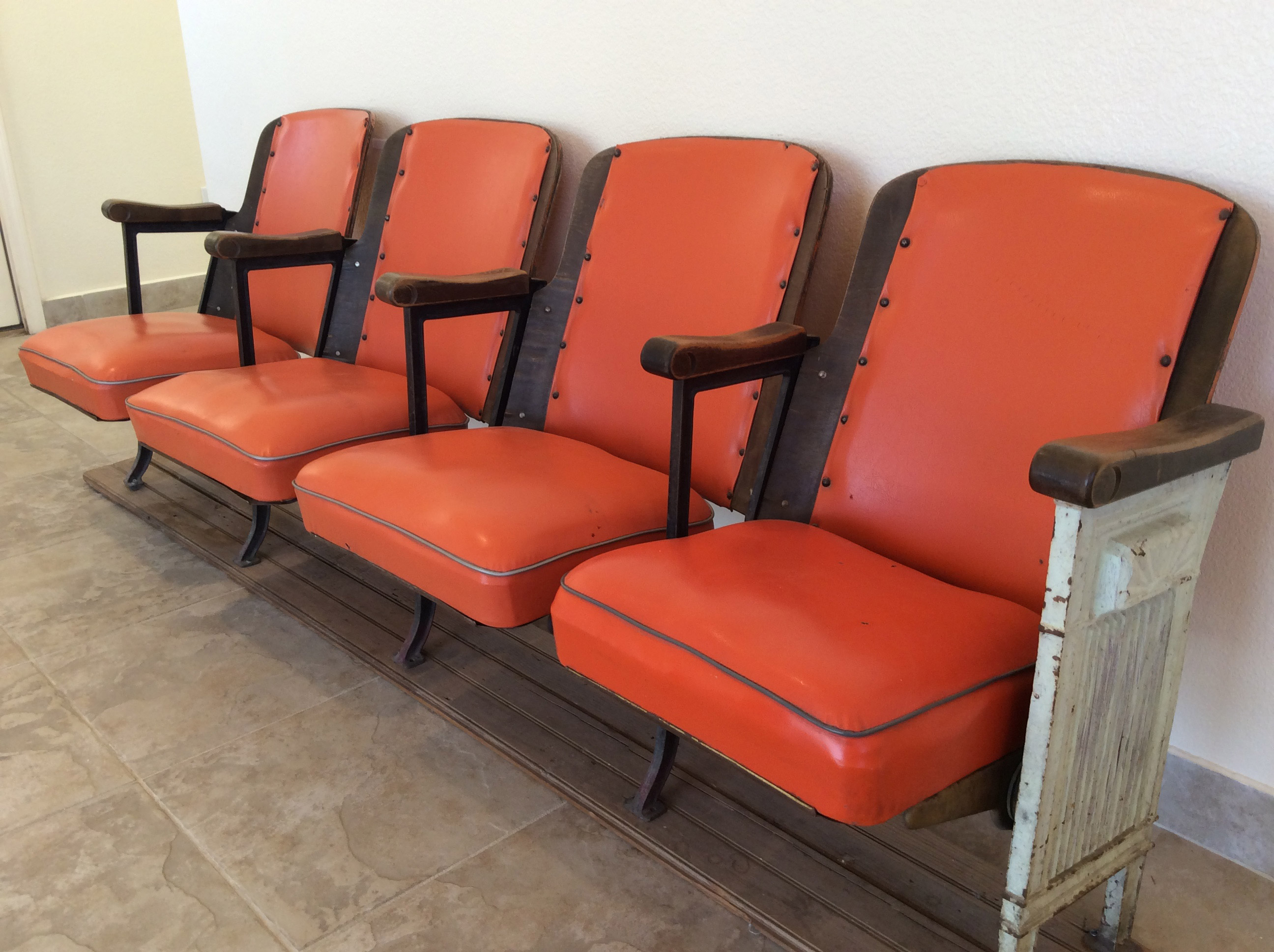 Original Row of 4 Vintage Folding Theatre Seats From the Lyric Theater